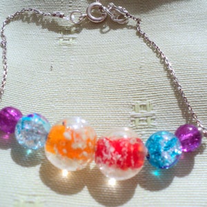 Bracelet-Bracelets en perles-perles en verre-verre multicolore-chaînette métal-bracelet réglable image 1