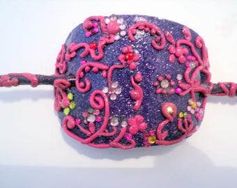 Jewelry for hair-bastards in paste fimo-barrette violette-jewel for the pink body