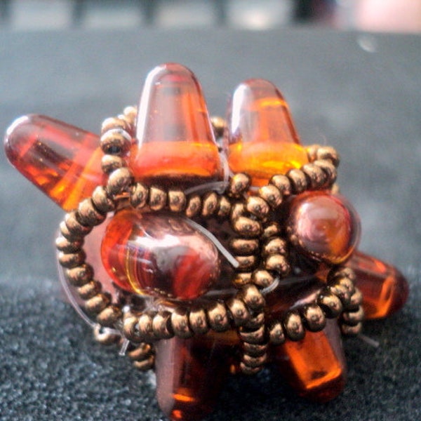 Bague en perles ambre et rocaille marron anneau en bronze bague faite mains-bijou femme