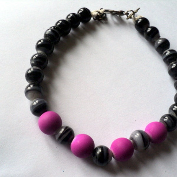 Bracelet en perles-perles en porcelaine noire-perles synthétique violette-bracelet pour homme-bracelet  homme fait-mains