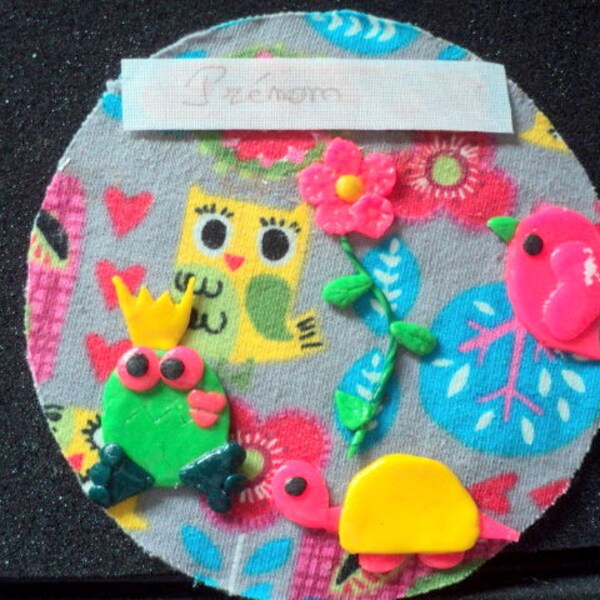 Plaque de porte-cd recyclé-plaque décorative-tissu-animaux en pâte fimo-affichette de porte faite-mains-plaque pour chambre d'enfant