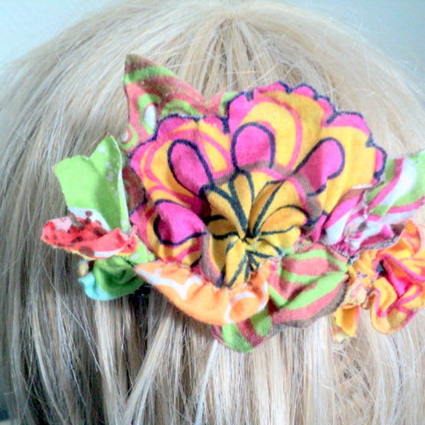 Barrette  à cheveux avec fleur en tissu multicolore, barrette pour femme cadeau original