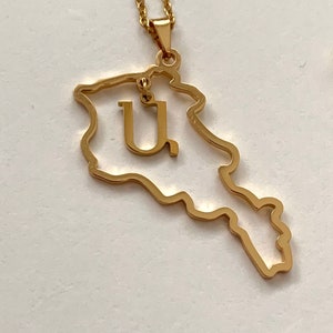 Armenia Map Pendent with initial, Personalised Armenian Jewellery.