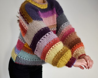 TO ORDER,Chunky multicolored fluffy soft mohair sweater,Silk-mohair sweater, Hand knit mohair sweater,Textured mohair sweater,Striped mohair