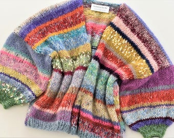 Sur commande !-CHAUD- Cardigan Mohair,Composition multicolore,Cardigan Mohair rayé,Mohair italien doux,Cardigan Mohair coloré,Cardi surdimensionné