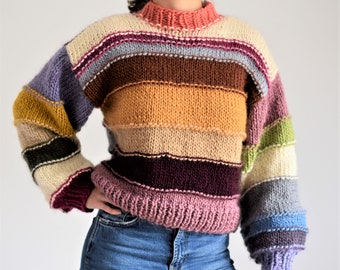 TO ORDER !Wool sweater,Hand knit sweater,Wool knit cardigan,Multicolor wool sweater,Womens knit sweater,Chunky knit sweater,Wool jumper