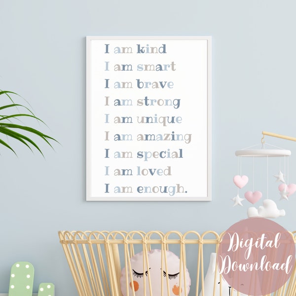 Positive affirmations | Boys Room Neutral blue | Classroom Wall Art | Light blue Girls Room | Gender Neutral Printable | Coastal Ocean Decor