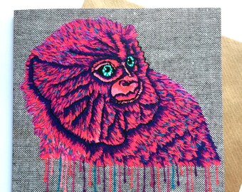 Pygmy Marmoset Greeting Cards - Embroidery Art Blank Card - Thank You Card