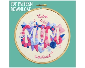 Muttertag-Mom-Stickmuster PDF | Mama Stickset | Handstickerei | Hoop-Kunst | DIY-Bastelgeschenk für Sie | Geschenk für Mama