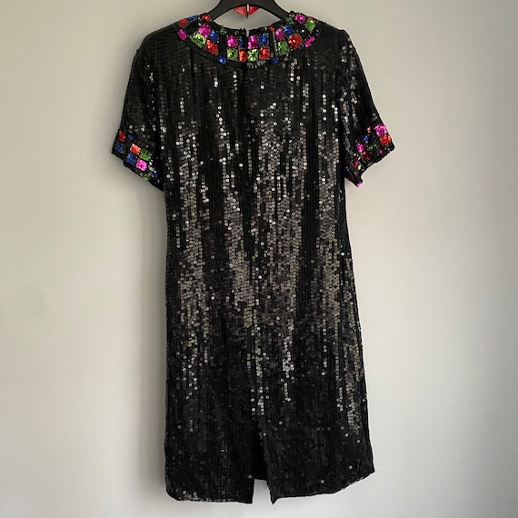 Queen Jewel Vintage 80s 100% Silk Black Full Sequ… - image 6
