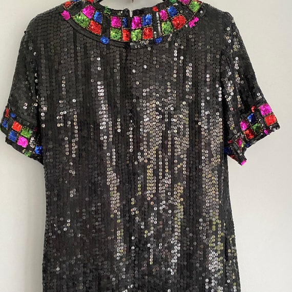 Queen Jewel Vintage 80s 100% Silk Black Full Sequ… - image 8