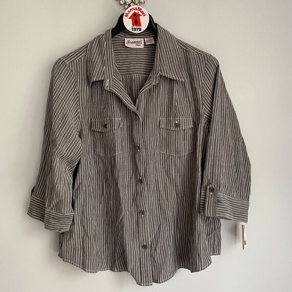 NEW Joanna Plus Black and White Striped Button Up… - image 1