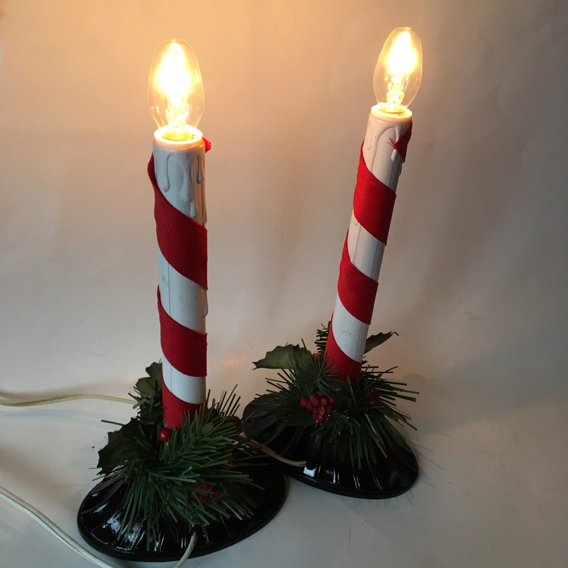 Vintage Hand Decorated Christmas Window Candles Electric Plug Etsy