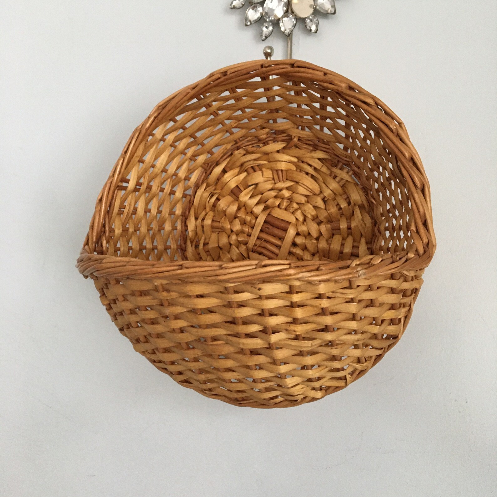 Vintage Brown Wicker Hanging Wall Basket Carriage Straw Etsy