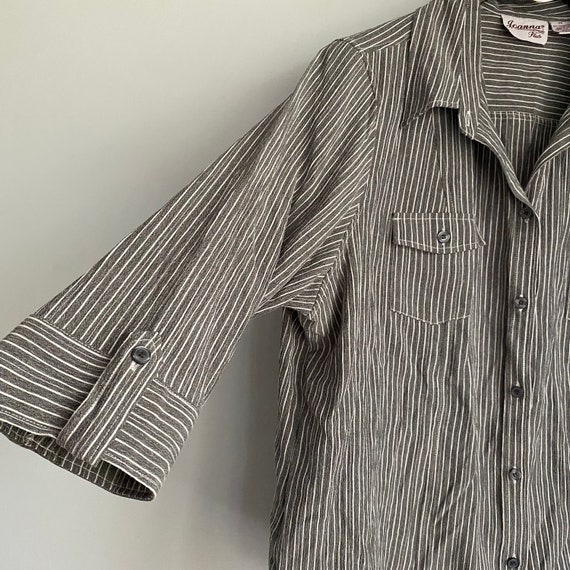 NEW Joanna Plus Black and White Striped Button Up… - image 2
