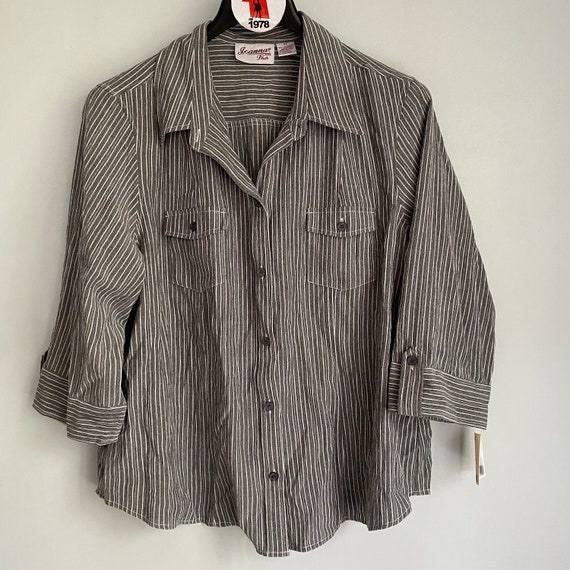 NEW Joanna Plus Black and White Striped Button Up… - image 5