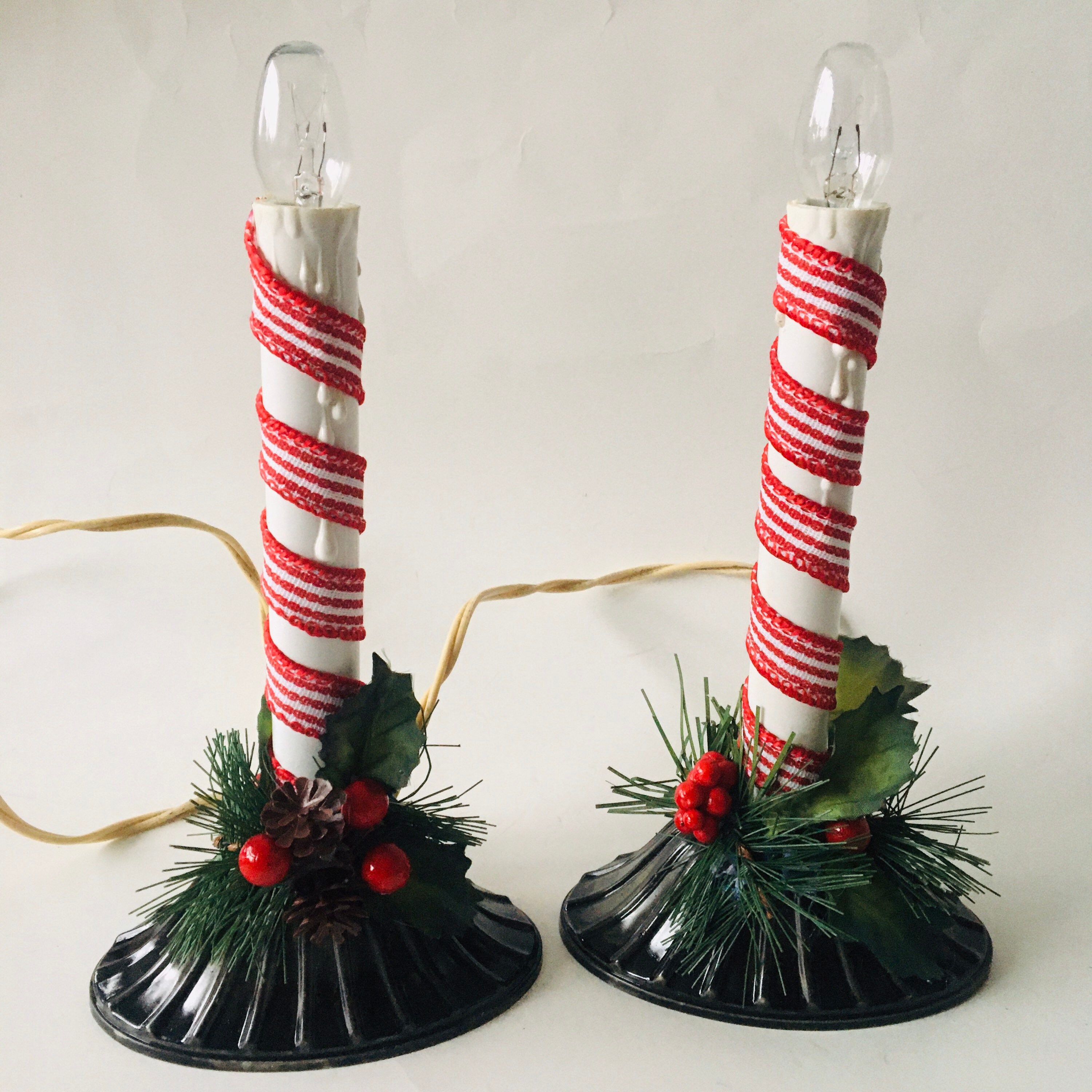 Vintage Decorated Window Candle Lights Plug In White Plastic Etsy