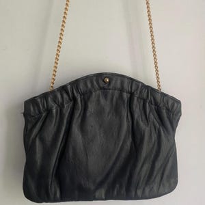 Zenith Genuine Leather Navy Blue Vintage Purse Shoulder Bag Hand Made Goldtone Chain Strap Convertible Clutch Handbag
