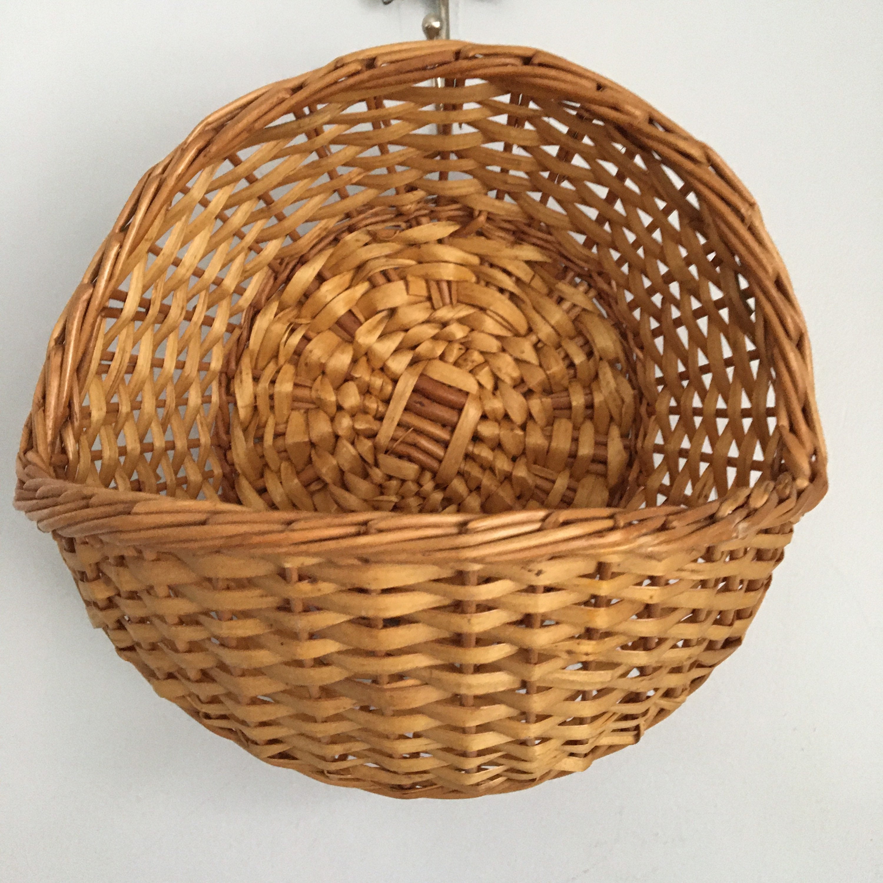Vintage Brown Wicker Hanging Wall Basket Carriage Straw Etsy