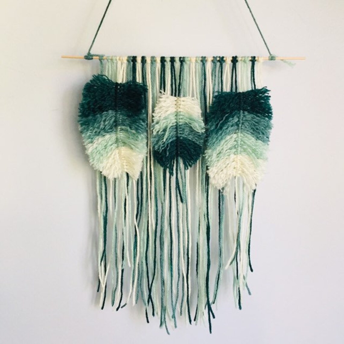 Yarn Tapestry Wall Hanging Handmade Boho Green Ombré Etsy
