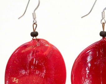 Red Petal Murano Glass Earrings, Handmade Italian Jewelry