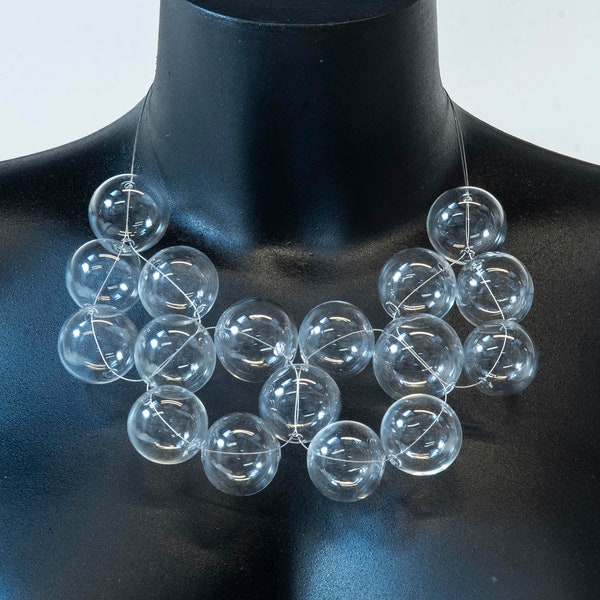 Collier en verre soufflé - Bulles de verre - Sphères - perles transparentes - collier déclaration - collier - verre de Murano- collier de Murano