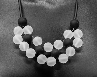 Glass necklace, black/white necklace, statement necklace, satin glass, original necklace, Murano glass, modern design, necklace unusual Sent