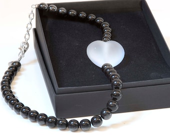 Hartketting van muranoglas, handgemaakte Italiaanse sieraden zwarte kraal