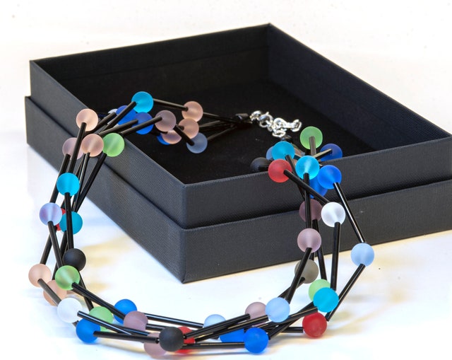 Collana multifilo argento 925 azzurrite quarzo verde agata nera