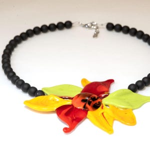 Floreal  necklace, adjustable length, Murano glass beads and flowers, Murano glass jewelry, summer fashion,italian design jewel, gift.