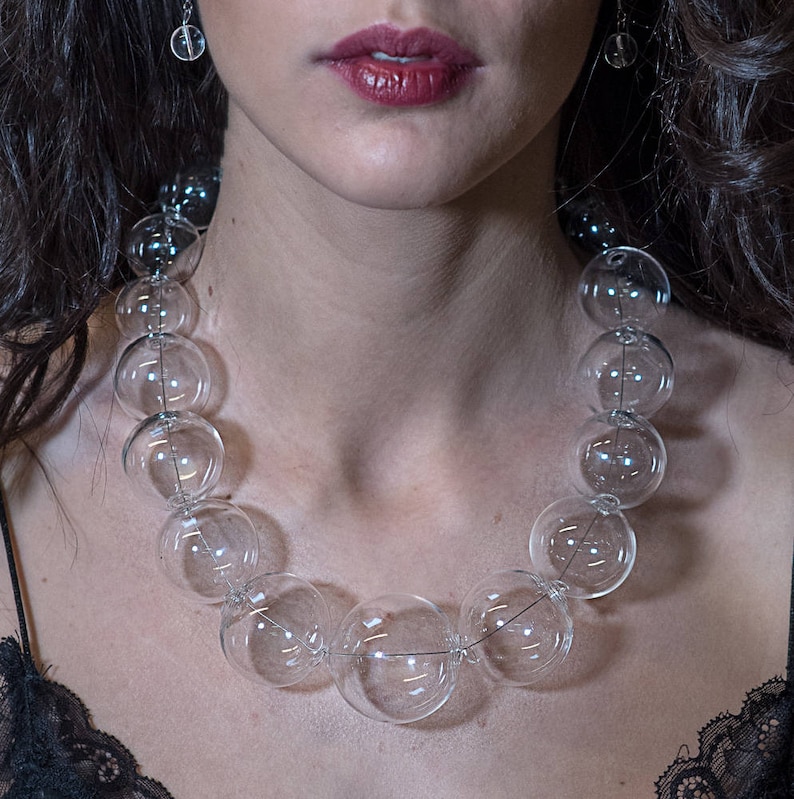 Blown Glass Necklace glass Bubbles Spheres Transparent Beads Statement