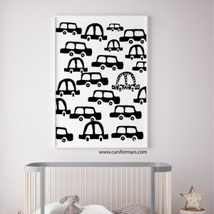 Black And White Toddler Boy Room Wall Art, Car Wall Art, Transportation print, Children's Room Decor Instant Download image 1