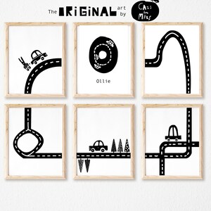 Set of 6 Transportation Prints in Black And White with Name Print For Boy Room Decor, Transportation Wall Art DIGITAL Download