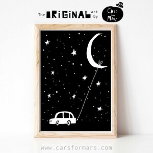 Moon wall art for kids, transportation wall art, black and white nursery print, instant download