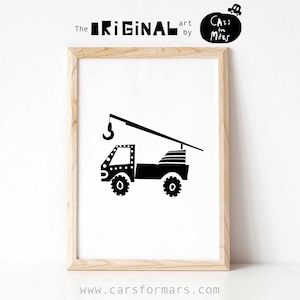 Black And White Truck Nursery Wall Art, Construction Print, Transportation Art, Cars Wall Art, Instant Download, Scandinavian Poster