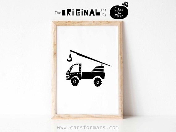 Black And White Truck Nursery Wall Art, Construction Print, Transportation Art, Cars Wall Art, Instant Download, Scandinavian Poster