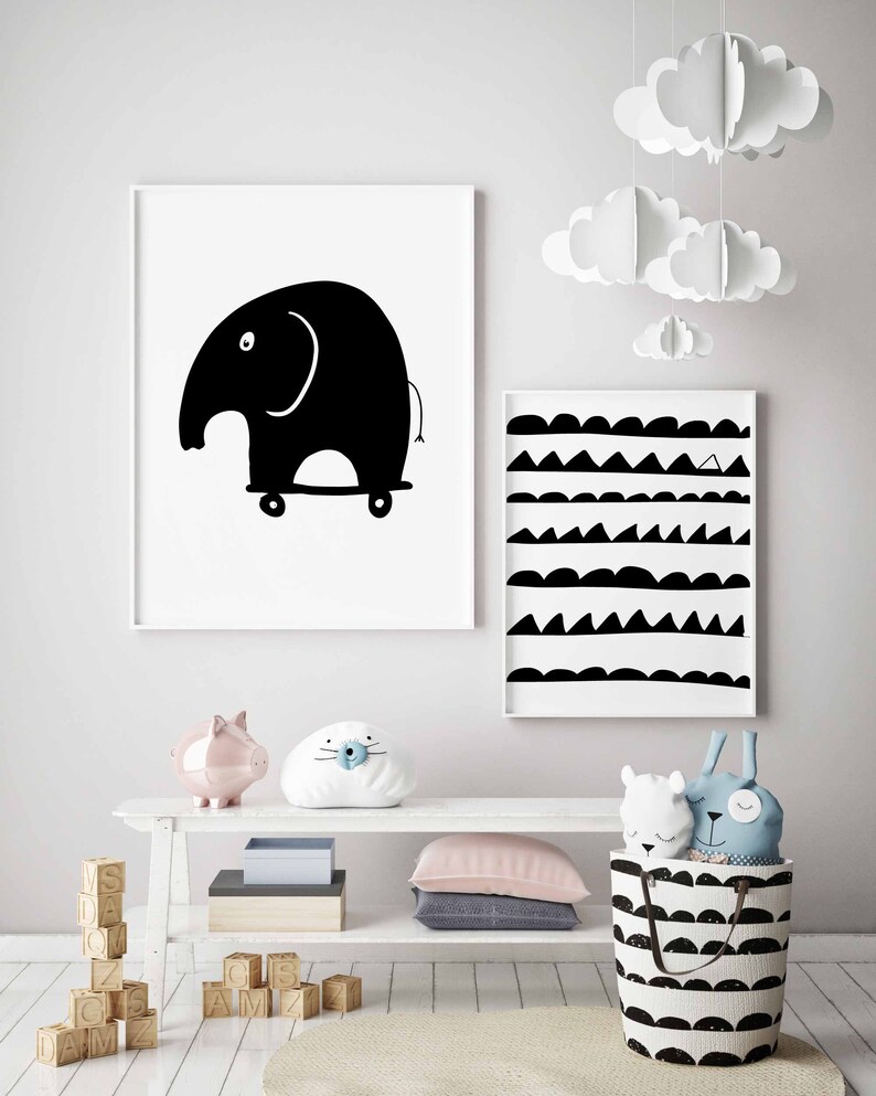 Elephant Wall Art Black And White Nursery Prints Elephant | Etsy