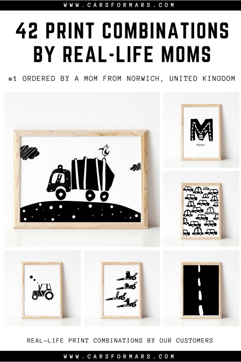 Black and white car print nursery printable boys nursery decor Etsy
