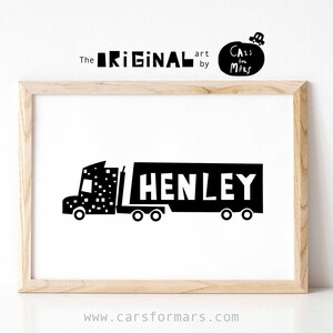 Personalised Semi Truck Trailer Nursery Print in Black and White, Transportation Wall Art for Toddler Room Decor, DIGITAL download image 5