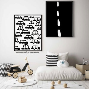 Black And White Toddler Boy Room Wall Art, Car Wall Art, Transportation print, Children's Room Decor Instant Download image 6