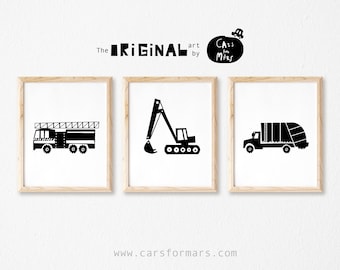 3er Set Schwarz-Weiß Kinderzimmer Drucke für Kinderzimmer Kinderzimmer Deko Mit Müllwagen Druck Instant Download