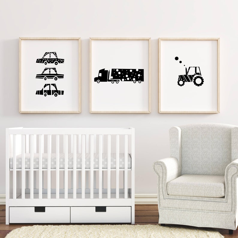Cars Nursery Art Print Black White Printable Nursery Wall Etsy