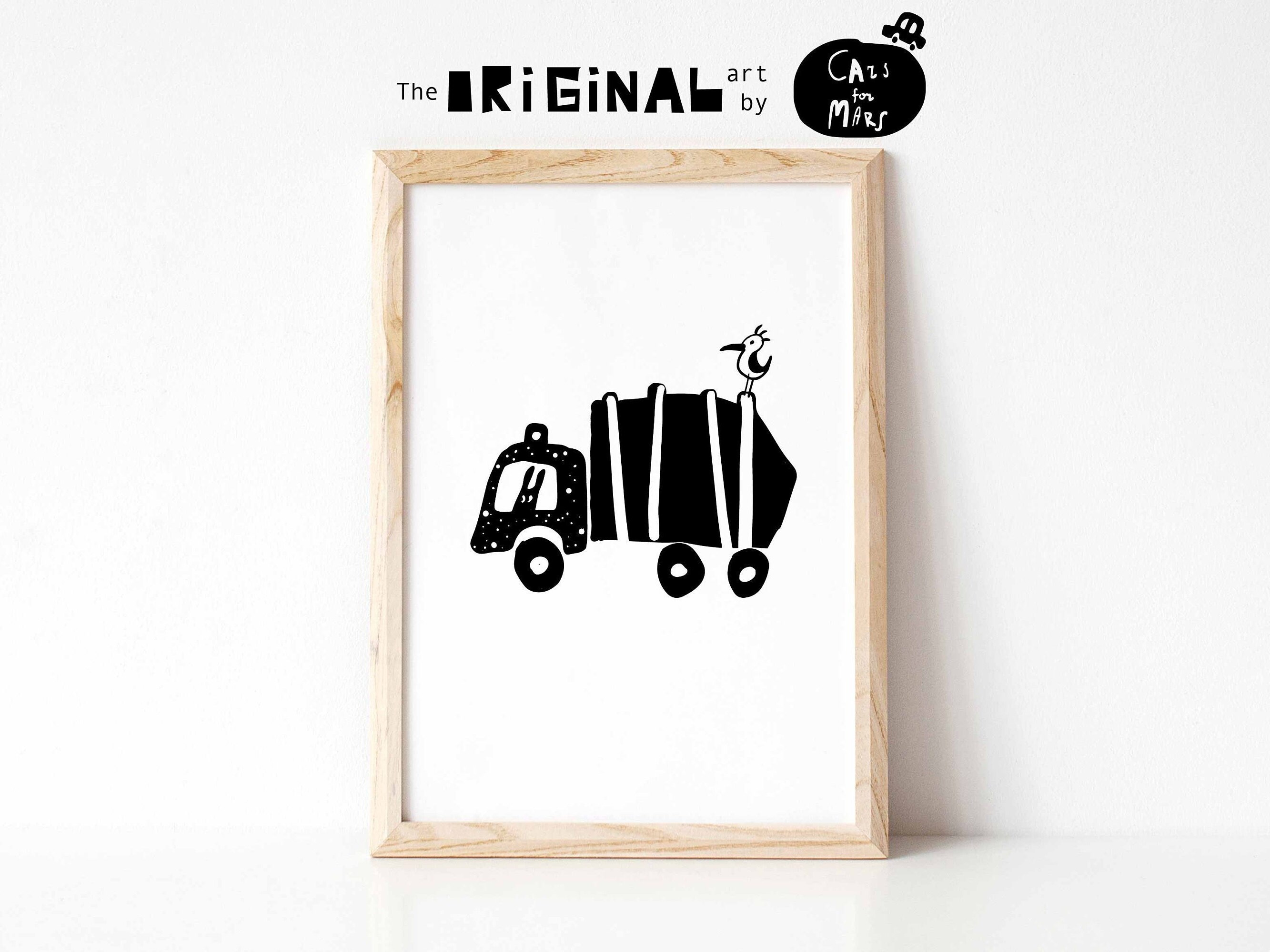 Garbage Truck Print Transportation Wall Art Black and White | Etsy