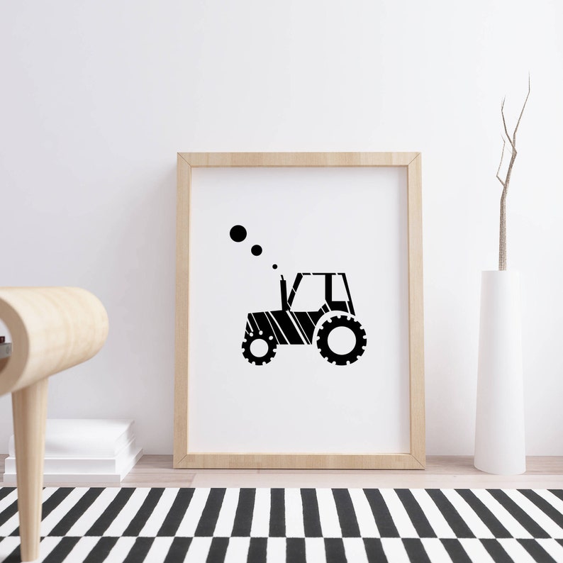 Tractor Print Black White Nursery Printable Minimalist Etsy