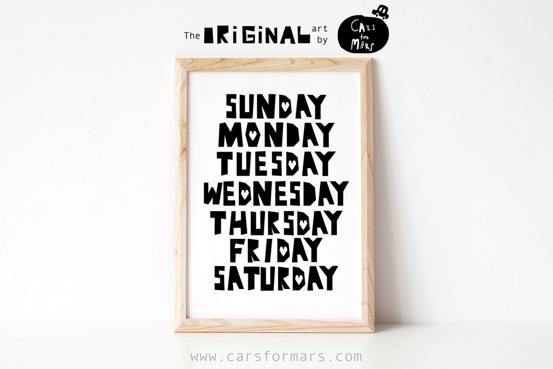 Days of the Week Print, I Love You Everyday Art, Weekdays Wall Art ...