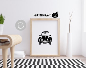 DIGITALER Oldtimer Druck in schwarz und weiß, Auto Wand Kunst, Transport Druck, Oldtimer druckbar, Jungen Zimmer Dekor, Jungen Kinderzimmer Dekor