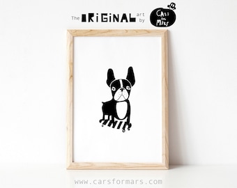 Französische Bulldogge Skateboard Print Schwarz Weiß Für KleinkindZimmer Dekor, Sofortiger Download