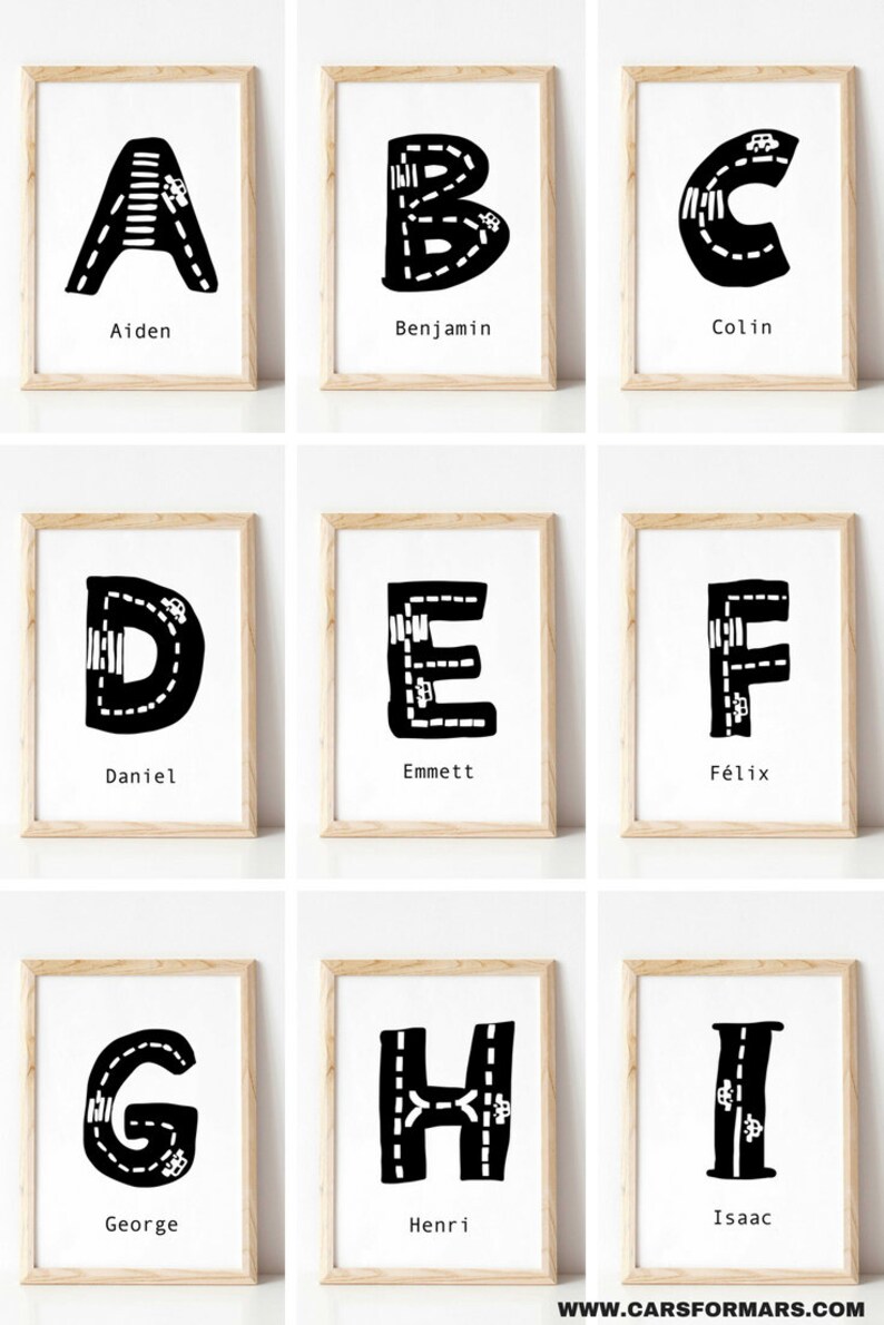 Cars Themed Name Print Transportation Wall Art Black and White Etsy