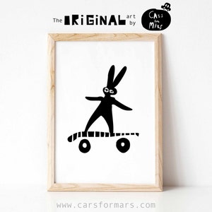 May include: Black and white illustration of a rabbit wearing glasses and skateboarding. The text "The ORIGINAL art by Cars for Mars" is at the top of the image.