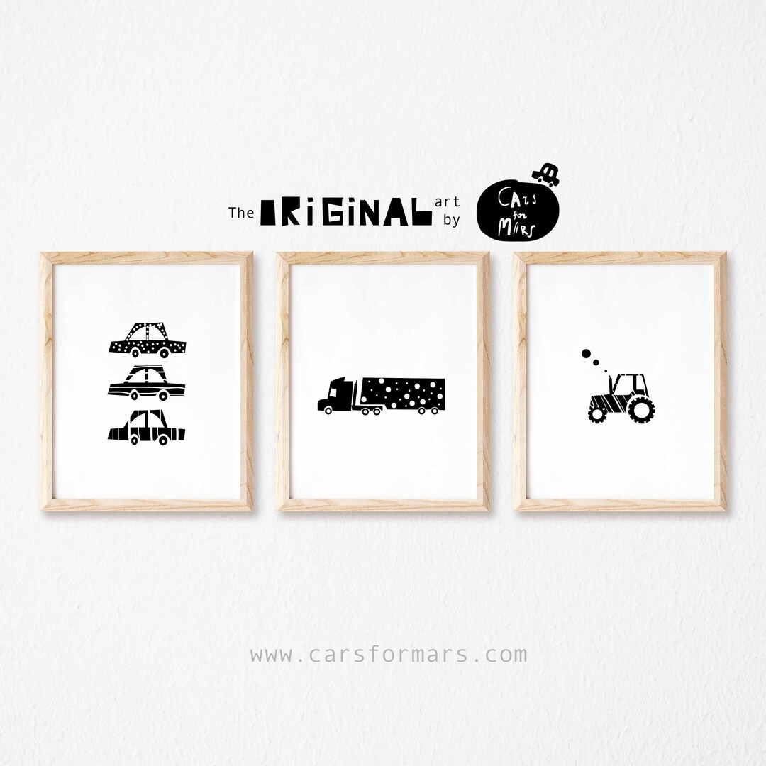 Set of 3 Transportation Themed Prints in Black and White for - Etsy